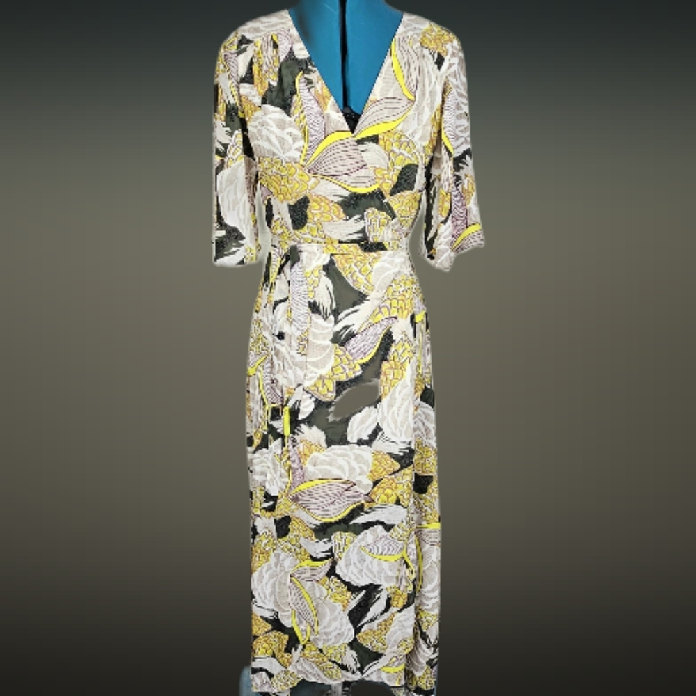 Floral Wrap Dress - Yellow and White